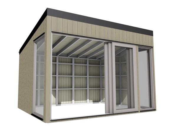 Modernes Gartenhaus 3x4 m aus Fichtenholz im Garten